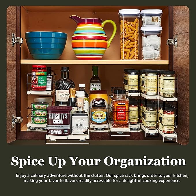 Vertical Spice Narrow Spice Rack -Sliding Spice Jars Organizer - Pantry Organizers & Storage - Slide Out Drawers for Kitchen Cabinets -Seasoning Caddy (2.3" W x 10.75" H x 10.6"D, Partially Assembled)