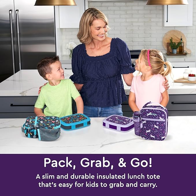 Bentgo Kids Insulated Lunch Tote - Water-Resistant, Reusable, Lightweight & Durable Lunch Bag with Water Bottle Holder & Mesh Pocket, Fits Lunch Box & Water Bottle - Ideal for Ages 3+ (Unicorn)