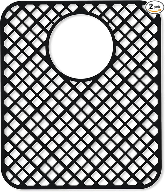 2 Pack Silicone Sink Protectors for Kitchen Sink, Lozenge Pattern 13 x 11 Inches Sink Mat, Non-Slip and Durable Sink Protector Silicone, Rear Drain, Black