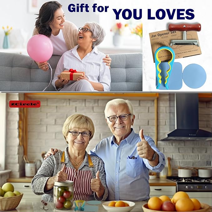 Jar Opener Set, stainless steel opener, 4-in-1 opener, silicone pad, Jar Opener for Seniors with Arthritis,Jar Openers Good for Seniors,Lid Opener for Weak Hands,wood handle