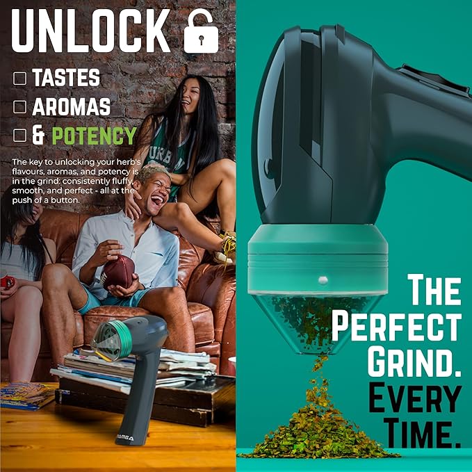 Mamba Lite 0.75g Green All-Plastic Head USB Electric Herb Grinder. Small Portable Herbal Machine & Spice Mill for the Kitchen