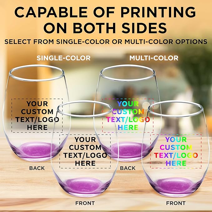DISCOUNT PROMOS Custom Stemless Wine Glass 9 oz. Set of 10/50/100, Personalized Bulk Pack - Great for Wedding Favors, Bachelorette Party Decorations, Party Favors - Pink