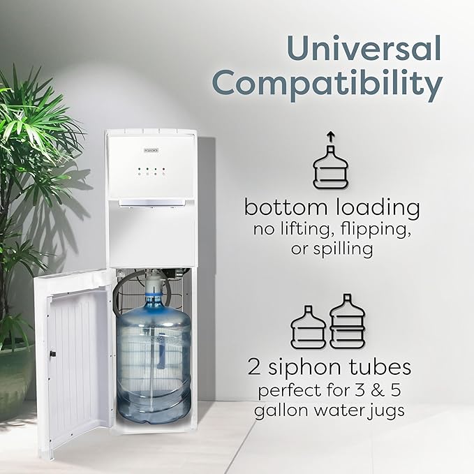Igloo Bottom Loading Water Cooler – Hot, Cold, & Room Temperature Dispenser – White, Holds 3 & 5 Gallon Jugs, Child Safety Lock – for Homes, Kitchens, Offices, Dorms