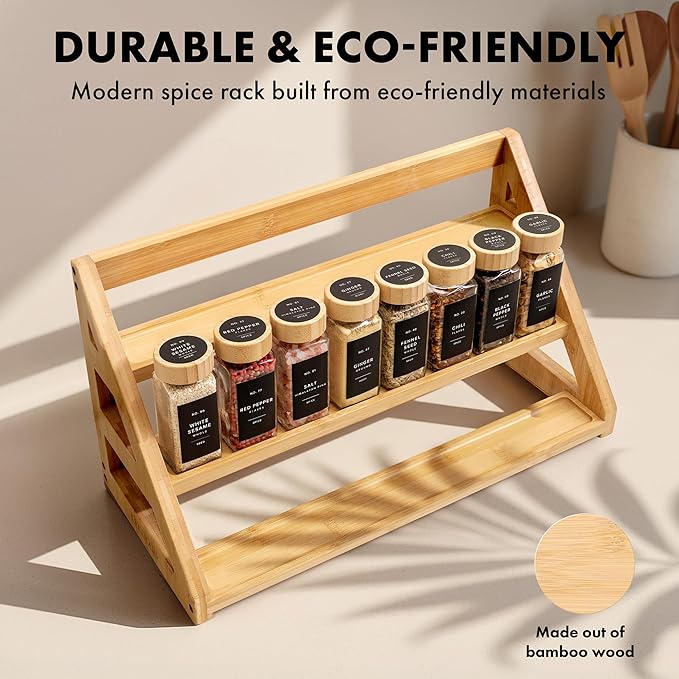 3 Tier Bamboo Spice Rack Organizer for Cabinet – Fits 24 Spice Jars, 17.5” Wide Countertop & Cabinet Organizer for Kitchen Organization, Seasoning Organizer Shelf (Jars Not Included)