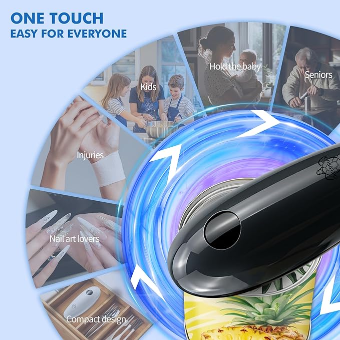 Electric Can Opener for Seniors - Automatic One-Touch Operation, Smooth Edge Design & Battery Powered, Hands Free Kitchen Gadget for Safe and Easy Opening（Dark GRAY）