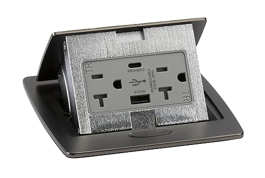 Lew Electric Kitchen Countertop Pop Up Charging USB A/C Ports (Black Stainless)