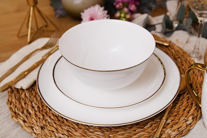 Bone China Dinnerware Set for 4, 16 Pc Round Dinner Set with Mugs - Porcelain and Microwave Safe - KOKEN