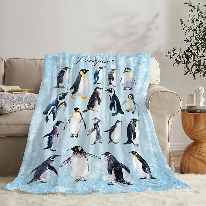 Penguin Blanket Gifts for Girls Boys Penguins Throw Blankets Cozy Plush Fleece Flannel Fuzzy for Women Men Decor 50"X40"