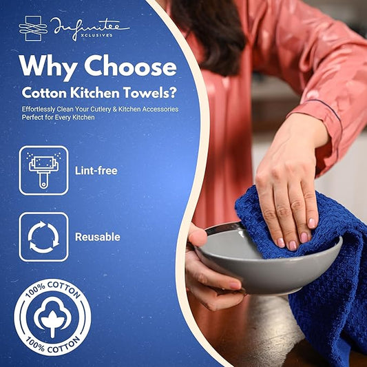 Infinitee Xclusives Premium Kitchen Towels - [Pack of 12] 100% Cotton Kitchen Hand Towels (15 x 25 Inches) - Dish Towels for Kitchen |Mighty Blue|