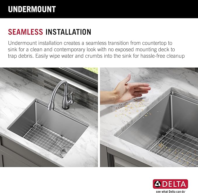DELTA FAUCET Lorelai 24-inch Workstation Laundry Utility Kitchen Sink Undermount 16 Gauge Stainless Steel Single Bowl with WorkFlow Ledge and a Kit of 5 Accessories, 95B9132-24SL-SS