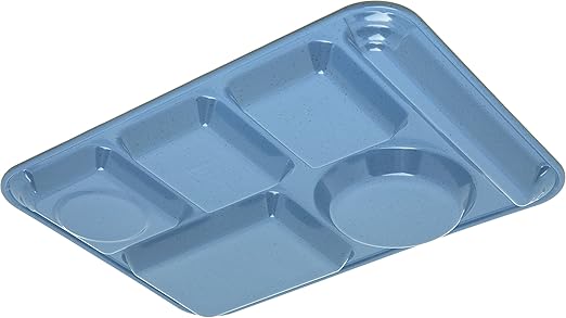 Carlisle FoodService Products Plastic Meal Tray Left-Handed Heavyweight Lunch Tray with 6-Compartments for Schools, Cafeterias, and Dining Halls, Melamine, 14 x 10 Inches, Sandshade