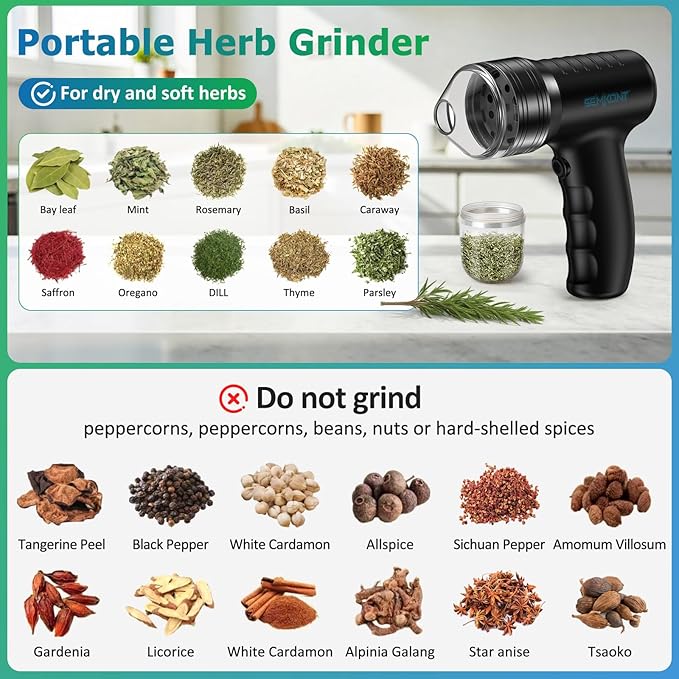 Electric Herb Grinder – USB Rechargeable Automatic Grinder with Digital Display | 1.5 g Single Grinding | Perfect for Kitchen Herb Grinders & Spice Grinding | Includes Storage Jars & Funnels