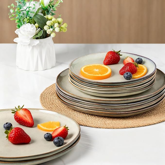AmorArc Ceramic Dinnerware Sets of 8,Handmade Reactive Stoneware Glaze Plates and Bowls Sets,Highly Scratch Resistant | Dishwasher & Microwave Safe,Service for 8 Dishes Set (24pc)