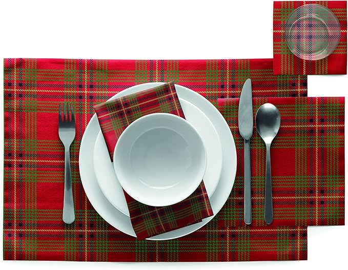 MY DRAP Cocktail Napkins 11 x 11 cm / 4.5" x 4.5" - (50 Per Roll, Cotton Red Tartan Xmas)