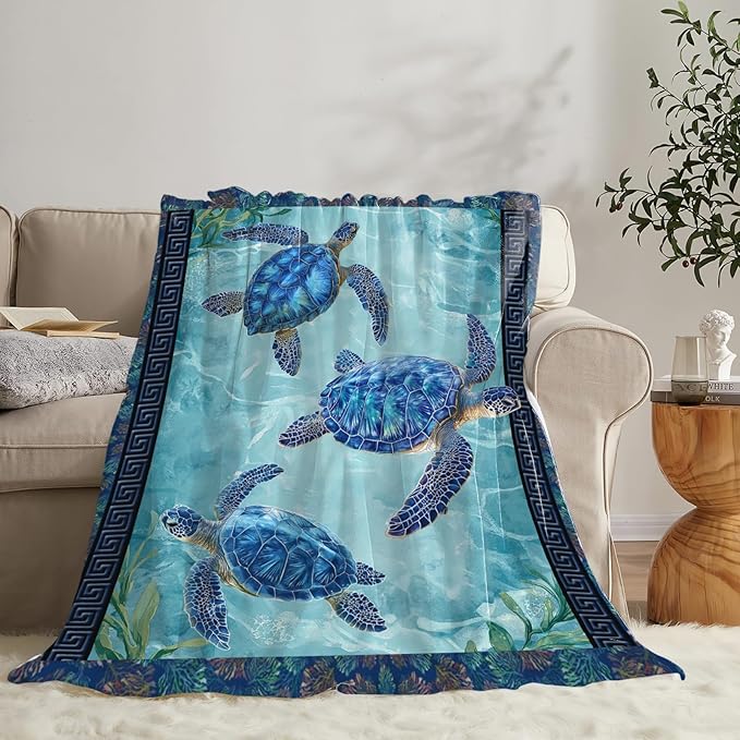 Sea Turtle Blanket Gifts for Girls Boys Ocean Turtles Throw Blankets Cozy Plush Fleece Flannel Fuzzy for Women Men Decor 80"X60"