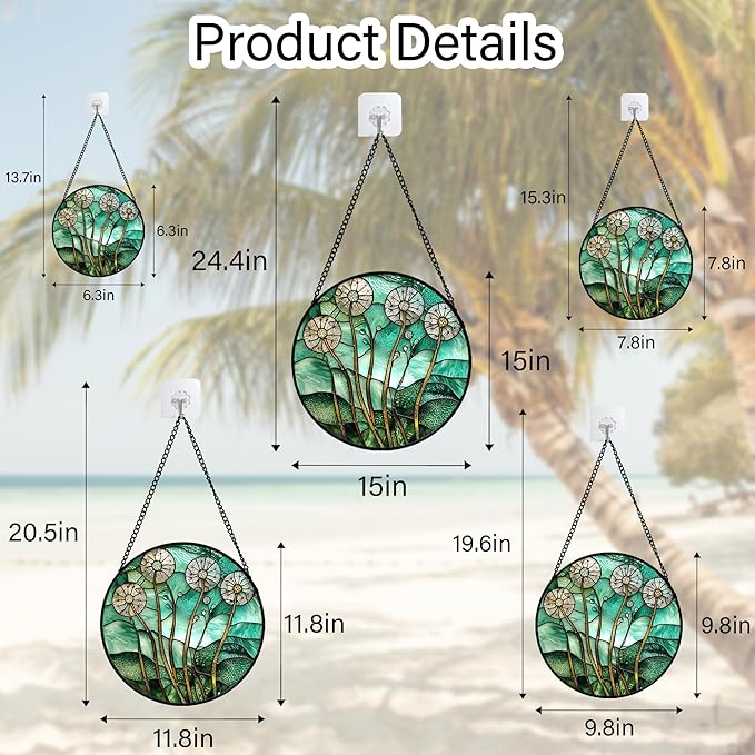 Stained Glass Window Hanging, Green Abstract Lotus Leaves Tree Sun Catcher for Window Door Home Decor Plant Suncatcher Christmas Mother's Day Birthday Gifts for Women Men Mom Nana 15 in
