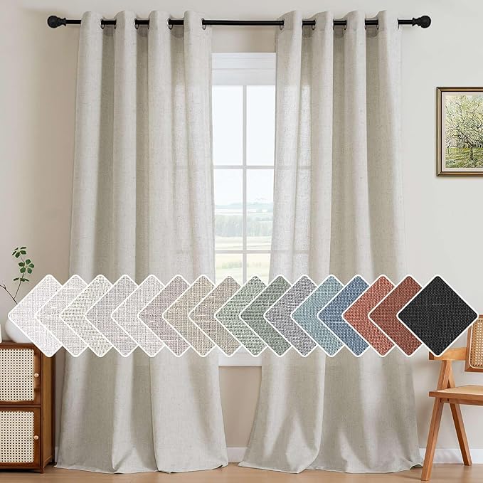 H.VERSAILTEX Living Room Linen Curtains - Semi Sheer, Nickel Grommet, Energy Saving, Light Filtering Window Treatments - Pale Oak, 2 Panels, 52 x 108 Inch