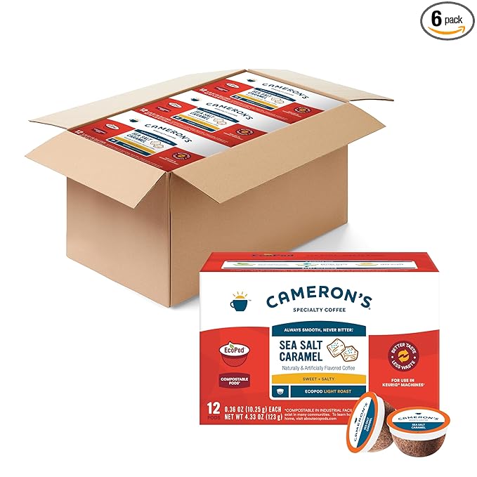 Cameron's Coffee Single Serve Pods, Flavored, Sea Salt Caramel, 12 Count (Pack of 6)