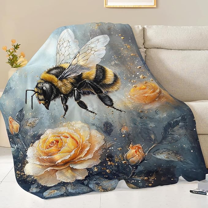 Bee Blanket Gifts for Girls Boys Flower Throw Cozy Plush Fleece Flannel Lightweight Fuzzy Party Blankets for Women Men 50"X40"