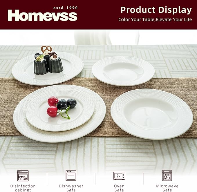 HomeVss, New Bone China Embossed Waves 18pc Dinnerware Set