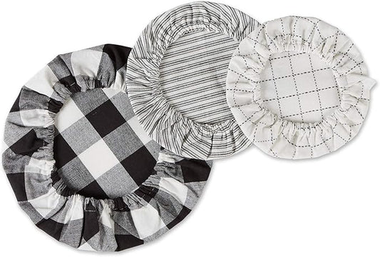 DII Reusable Cloth Bowl Cover Collection Machine Washable, Cotton with Elastic Stretch for Food Storage, 10.25"/8.25"/7.5" Diameter, Farmhouse Plaid, Black, 3 Piece