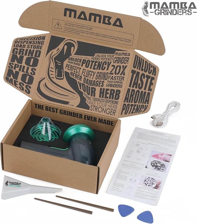 Mamba Monster 3.5g Green USB Electric Herb Grinder. Large Capacity Portable Metal Herbal Machine & Spice Mill for the Kitchen