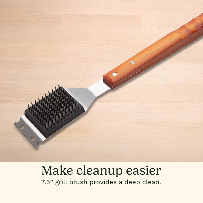 Cuisinart 13-Piece Wooden Grill Tool Set, BBQ Accessories and Grill Tools, Durable Stainless-Steel Utensils with Recycled Plastic Case, Spatula, Tongs, Cleaning Brush & More, Grilling Gifts for Men