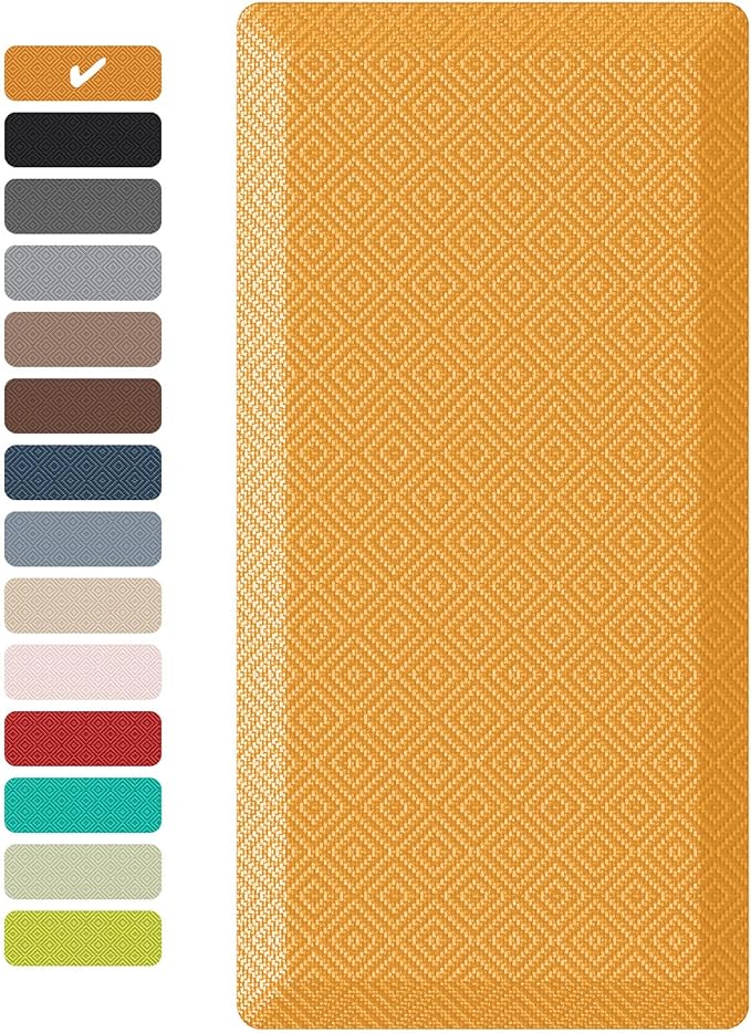 Ophanie Kitchen mats for Floor, 3/4 inch Thick, Kitchen Rugs, 20''x48'' Anti Fatigue Standing Cushioned Mat, Waterproof,Comfort Ergonomic mat for Office, Home, Sink, Yellow Non-Slip Bottom