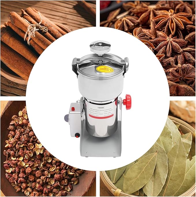 1000g Electric Grain Grinder Stainless Steel 304 Commercial High Speed 30000r/min 3600W Powder Mill for Wheat Corn Spices Grain Dry Rice Nursing Homes Hospitals