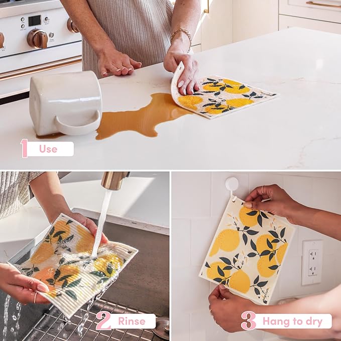 Papaya Reusable Paper Towels, Premium Swedish Dishcloths, Washable Reusable Dish Cloths, 1 Sheet Replaces 17 Rolls, Eco Friendly Stocking Stuffer - 2 Sheets, 1 Hook