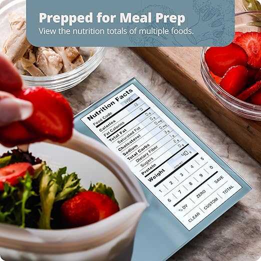 Greater Goods Digital Nutrition Scale – Accurate Macro and Calorie Tracking for Meal Prep, Weight Loss, and Healthy Eating | 2,000 Built-in Foods, Intuitive Nutrition Label Display, 11lb Cap, Blue