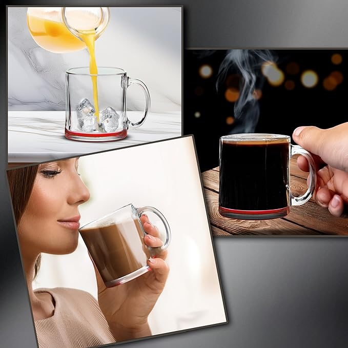 Libbey Clear Glass Coffee Mugs 13 oz. Set of 10, Bulk Pack - Perfect for Coffee, Tea, Espresso, Hot Cocoa, Other Beverages - Red Bottom