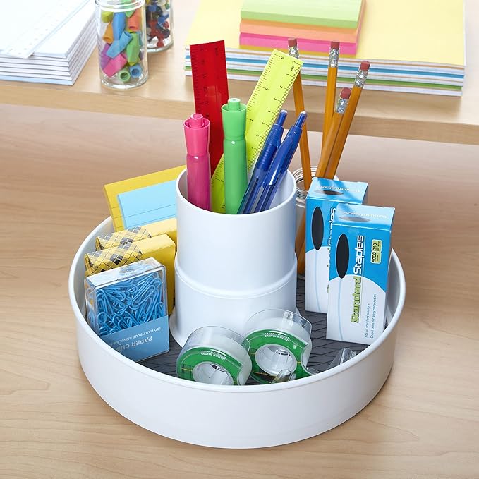 Copco 10-Inch Multi-Compartment Storage Turntable with Non-Skid Liner & Soft Base - 2-Section Divided Lazy Susan Organizer for Kitchen Storage, Pantry, Bathroom, Office Supplies