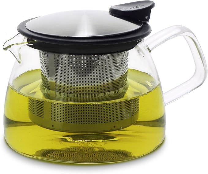 Forlife Bell Glass Teapot with Basket Infuser, 14-Ounce/430ml, Red