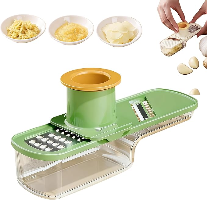 Multifunctional Garlic Grinder, 3 In 1 Garlic Slicer Super Thin for Garlics, Ginger, Garlics Grinder Mini Easy to Clean and Dishwasher Safe (green)