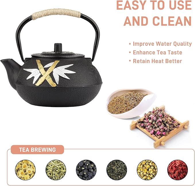 Cast Iron Teapot,SECHUDO Tea Kettle,Japanese Cast Iron Teapot with Stainless Steel Infuser for Stovetop Safe (27.1OZ/800ML)