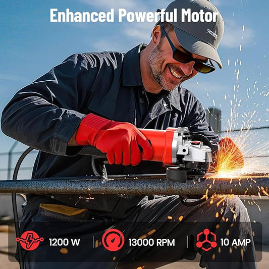 Angle Grinder 10 Amp, 4-1/2 inch Power Angle Grinder Tools with 13000 RPM, 1200W Small Angle Grinder for Cutting, Grinding, Polishing