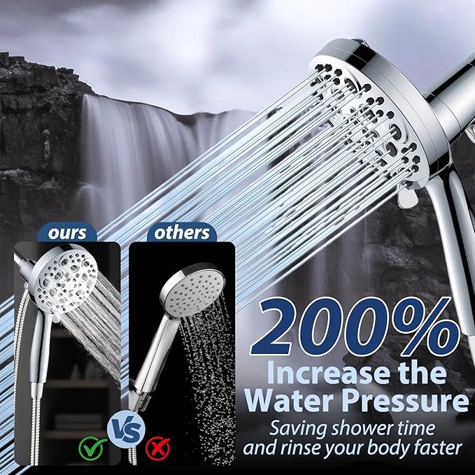 Filtered Handheld Shower Head with Chlorine Filter - 10 High Pressure Spray Modes, Magnetic Mount, 71-Inch Hose, Water Saving & Easy Install (All Chrome)