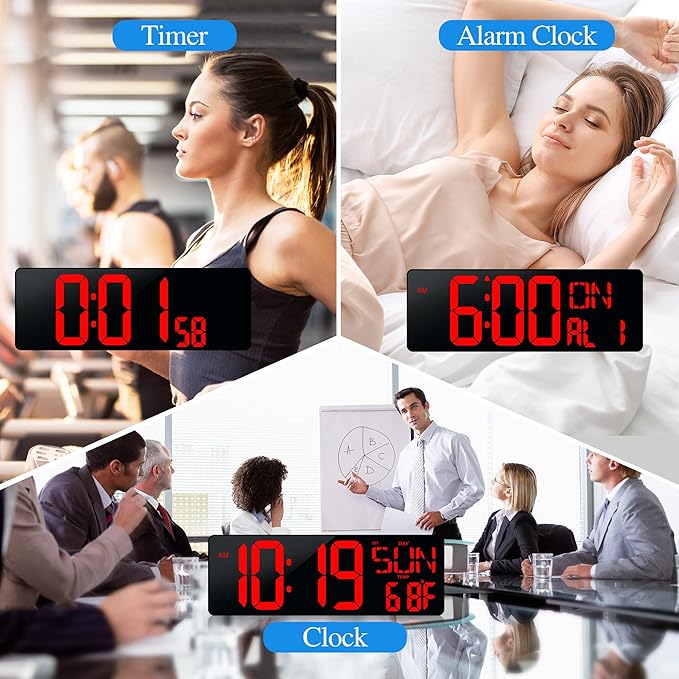 CYMHCHL 17.2" Large Digital Wall Clock Bluetooth Auto Time Sync Digital Clock Large Display Auto-Dimming/DST Led Wall Clock with Date Week Big Timer for Living Room Classroom Garage Gym Decor