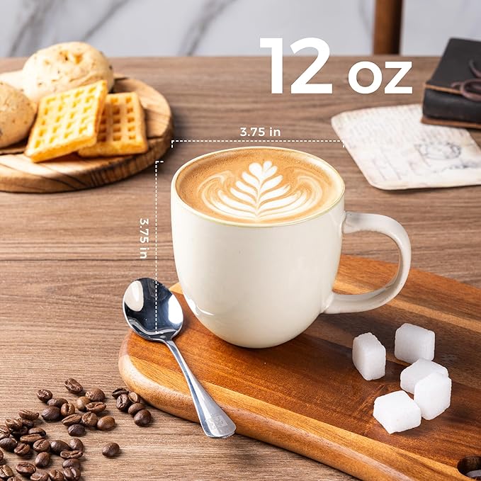 AmorArc 12oz Coffee Mugs, Ceramic Coffee Mugs set of 6 for Man, Woman, Dad, Mom, Modern Coffee Mugs with handle for Latte/Cappuccino/Milk/Cocoa. Dishwasher&Microwave Safe,Vanilla