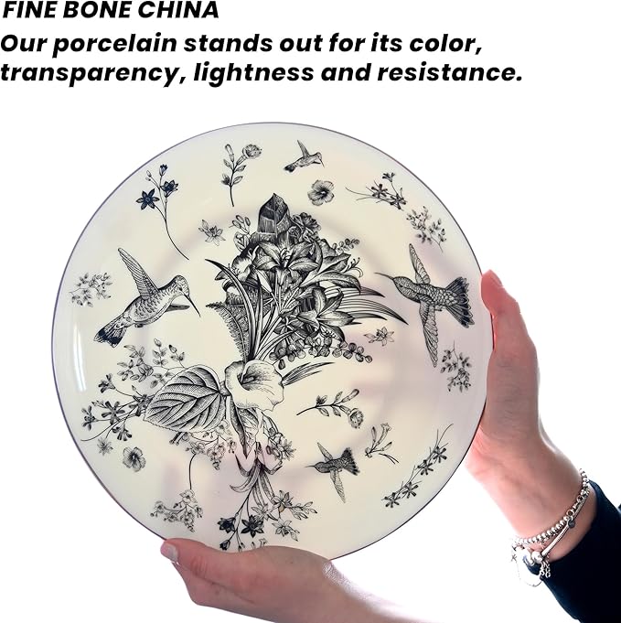 Botanic Plates and Bowls Sets Dishes Set for 4, Ceramic Plates and Bowls Set, Service for 4, Bone China Dinnerware Set Salad Dessert Plates, and Cereal Bowls Set, Microwave safe by KOKEN