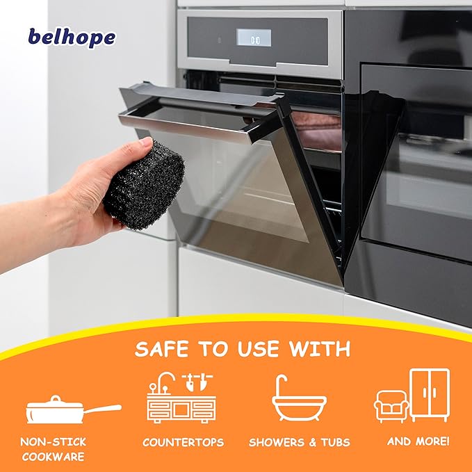 belhope Black Scrub Sponges - Scratch-Free Multipurpose Dish Sponge for Kitchen, Bathroom - Temperature Controlled Sponges for Scrubbing - Stain & Odor Resistant (6 Pack Round)