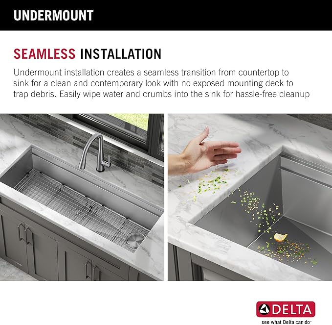 DELTA FAUCET Rivet 45-inch Workstation Kitchen Sink Undermount 16 Gauge Stainless Steel Single Bowl with 2-Tier WorkFlow Ledge and Chef’s Kit of 11 Accessories, 95BA131-45S-SS