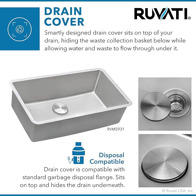 Ruvati 31-inch Undermount Kitchen Sink - 16 Gauge Stainless Steel kitchen Sink Single Bowl with Brushed Finish hides scratches, Easy-to-Clean Undermount Sinks - RVM5931