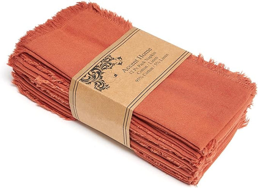 ACCENTHOME Rust Cotton Linen Napkin Set of 12 18x18 inch Dinner Napkins - Washable Soft Premium Hotel Quality Reusable Hemmed Edges Napkins Perfect Table Linens for Family Dinners, Weddings