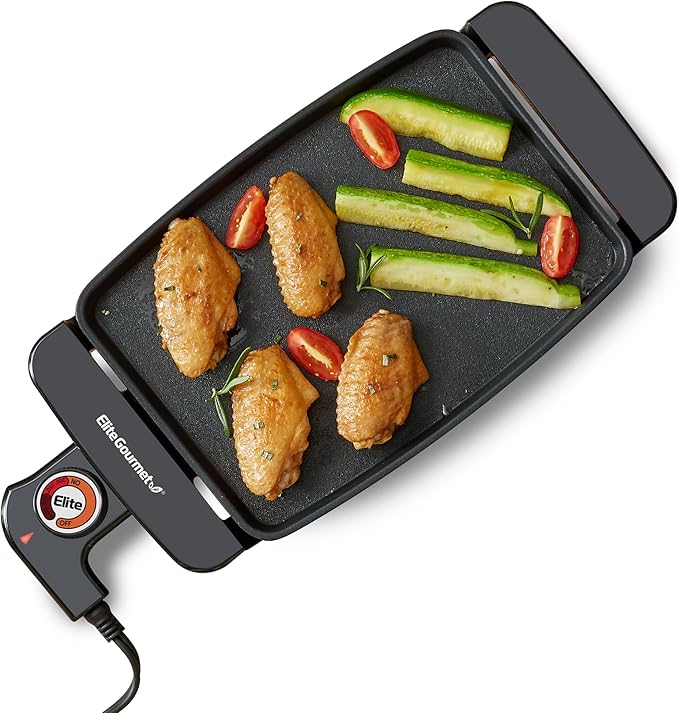 Elite Gourmet EGR8152 Electric 9.75" x 7" Personal Compact Griddle, Cool-touch Handles Non-Stick Surface, Removable/Adjustable Thermostat, Black