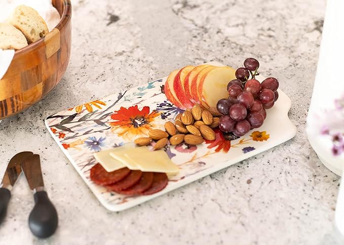 Meadow Flowers Orange and Cream 10 x 6.5 Ceramic Stoneware Cheese Cutting Board