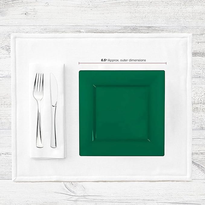 Smarty Had A Party Disposable Plastic Dinnerware, 6.5" Heavy Duty Square Hunter Green Plates for Cakes and Parties, Bulk Supplies for All Occasions (120 Count)