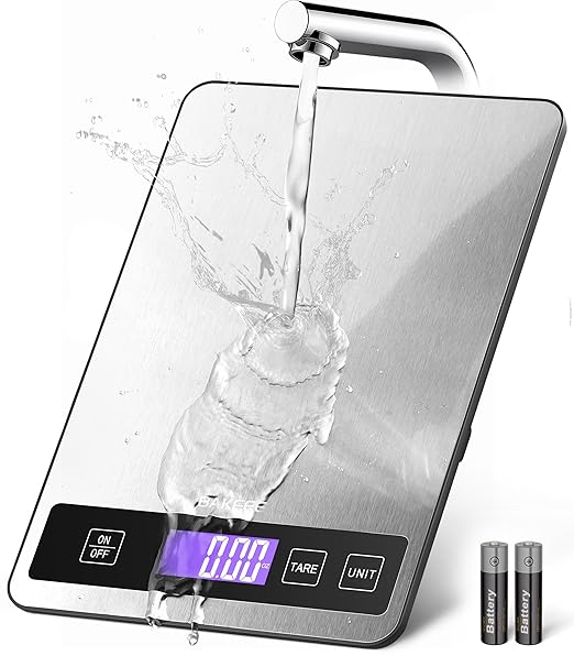 Food Scale - 15kg/33lb Digital Kitchen Scale with Full-View LCD Display, Grams and Ounces, Easy Clean Stainless Steel, 6 Units with Tare Function, Precise for Baking, Cooking & Meal Prep, Black