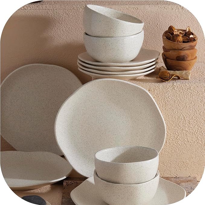 Corona Dinnerware Set 12– piece, Plates and Bowls Set, Ceramic Sets for 4, Microwave and Dishwasher Safe, Orion Reactive Glaze